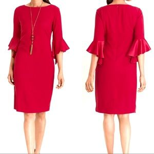 Chico’s Ruffle Sleeve Sheath Dress Bateau Neckline
